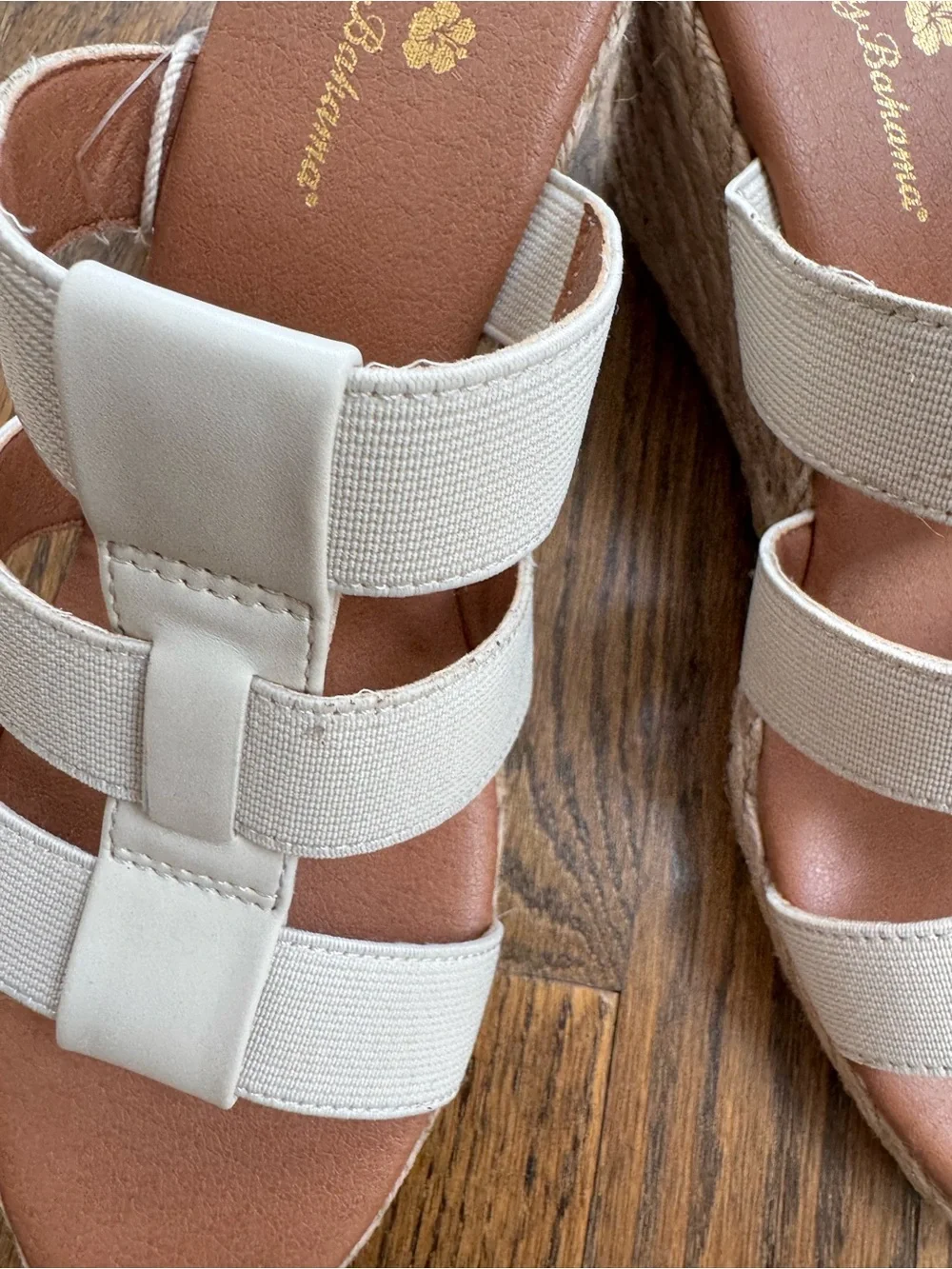 Tommy Bahama White/Beige Espadrille Wedge Slide Sandals with Triple Straps